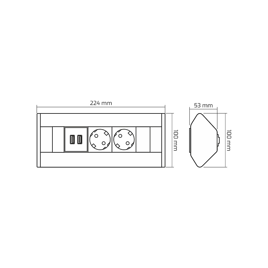 CORNER BOX aglov kontakt +2xUSB cheren 2