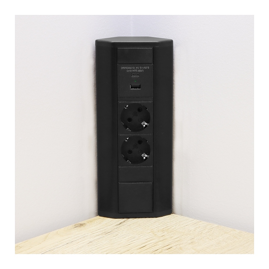 CORNER BOX aglov kontakt +2xUSB cheren 8