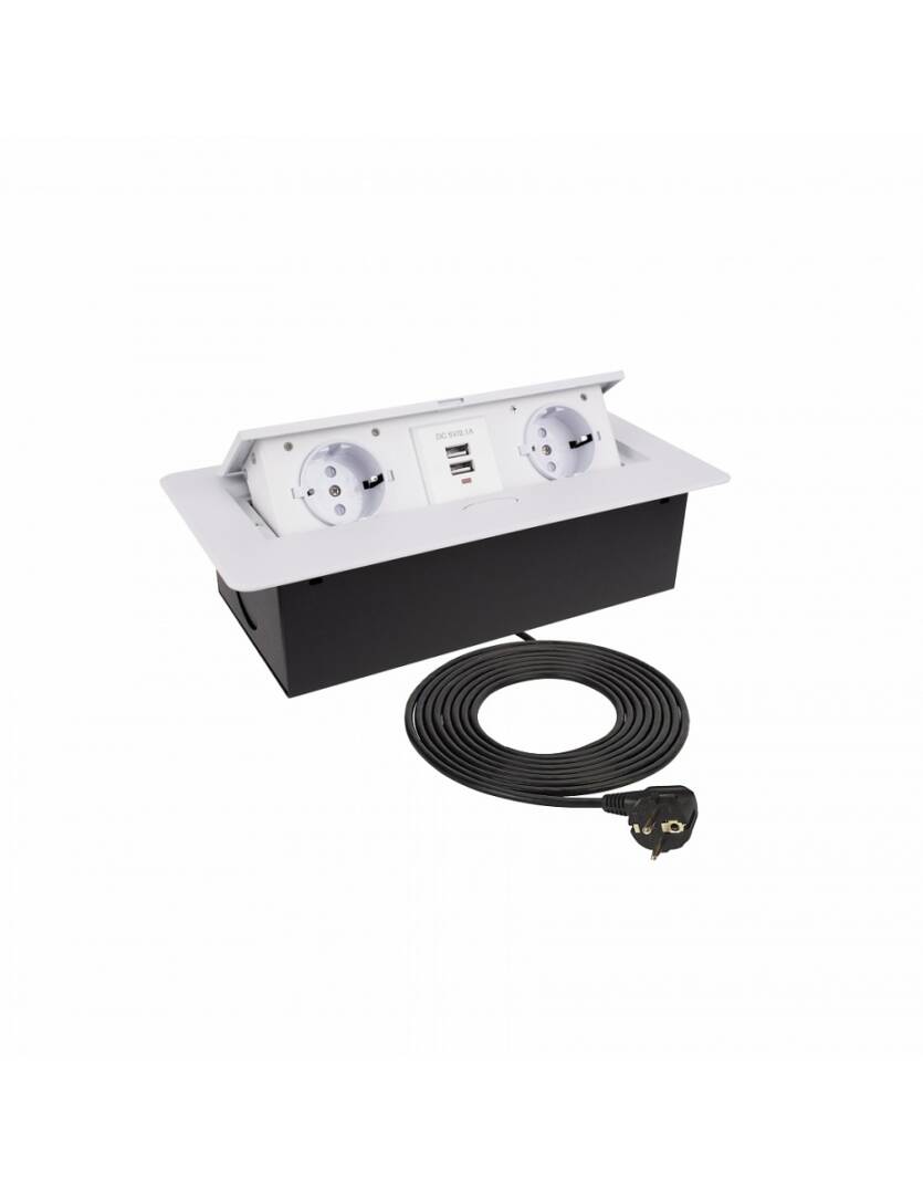 GLAVNA kontakt za vgrazhdane v plot, byal s Push open kapak + 2 USB