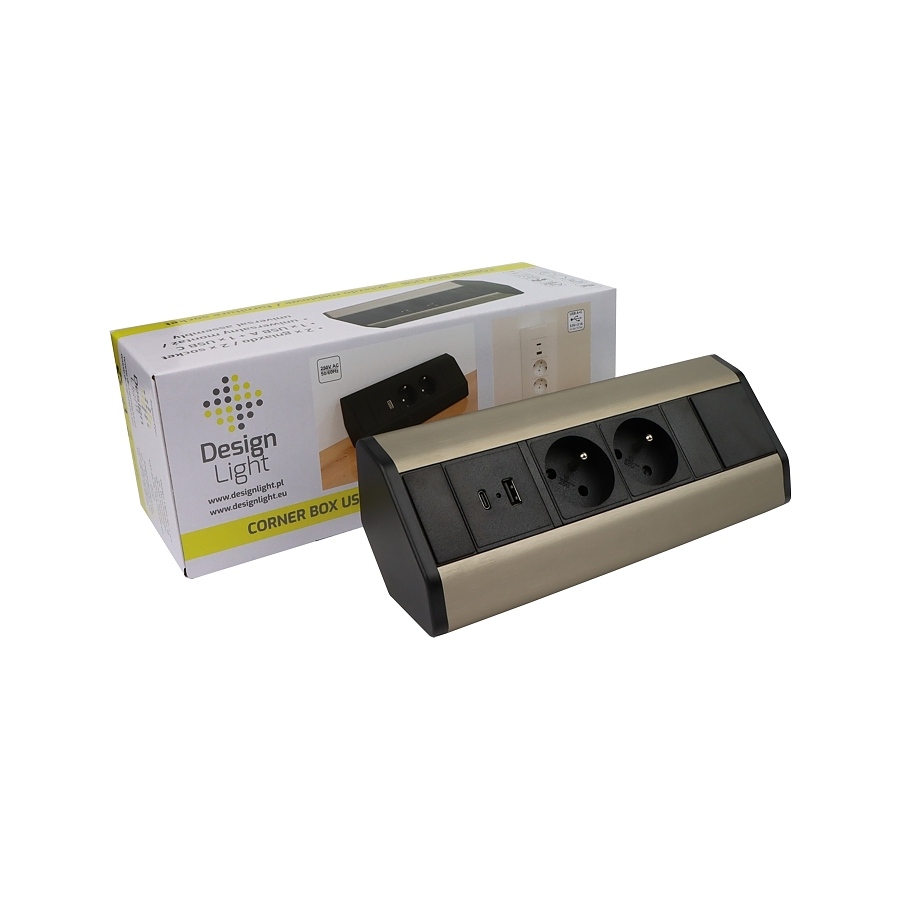 kontakt aglov CORNER BOX +2xUSB, inoks 3