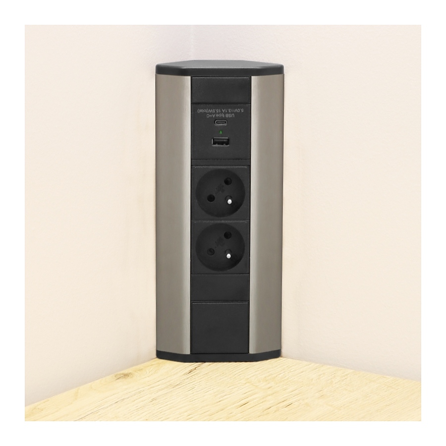 kontakt aglov CORNER BOX +2xUSB, inoks 7