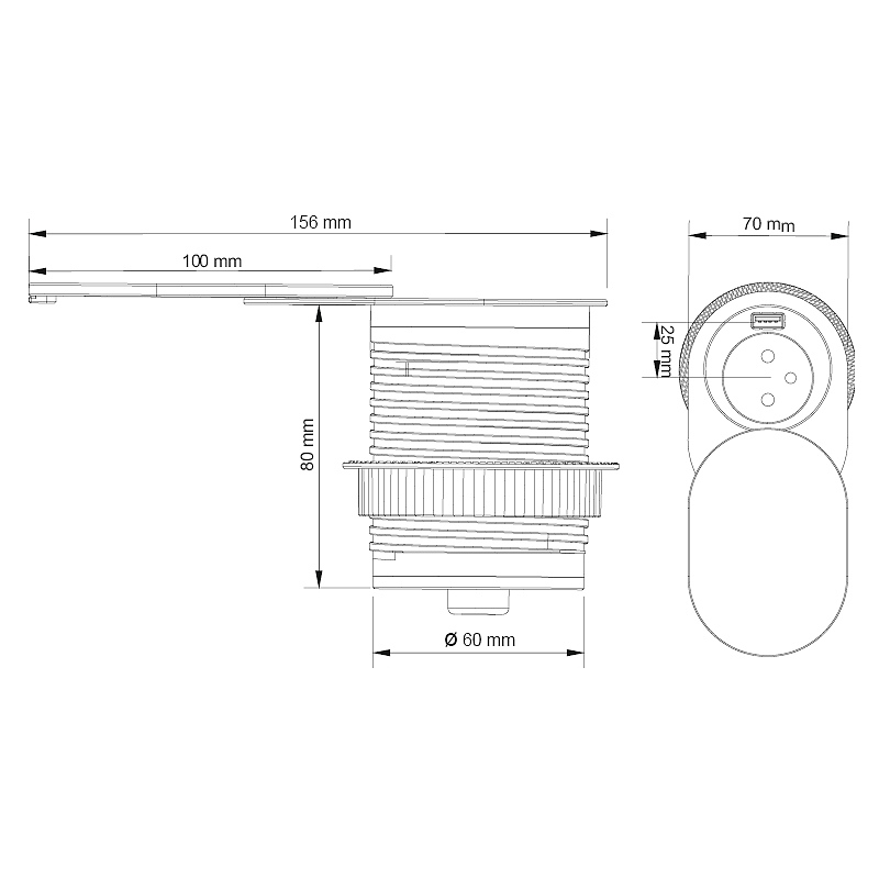 kontakt za vgrazhdane, SLIDE BOX s USB, aluminiy 1