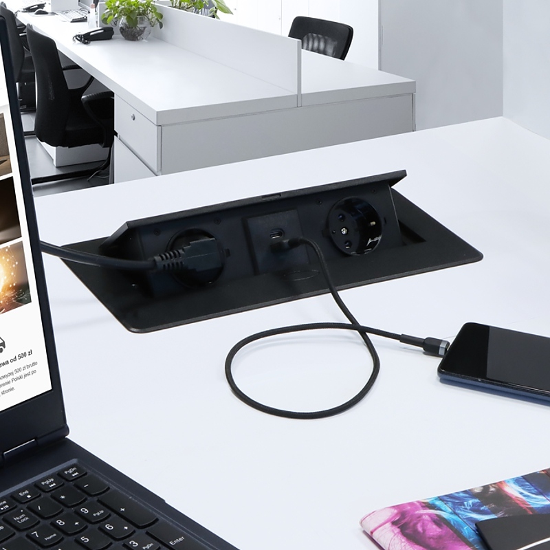 kontakt za vgrazhdane v plot, cheren s Push open kapak + 2 USB 1