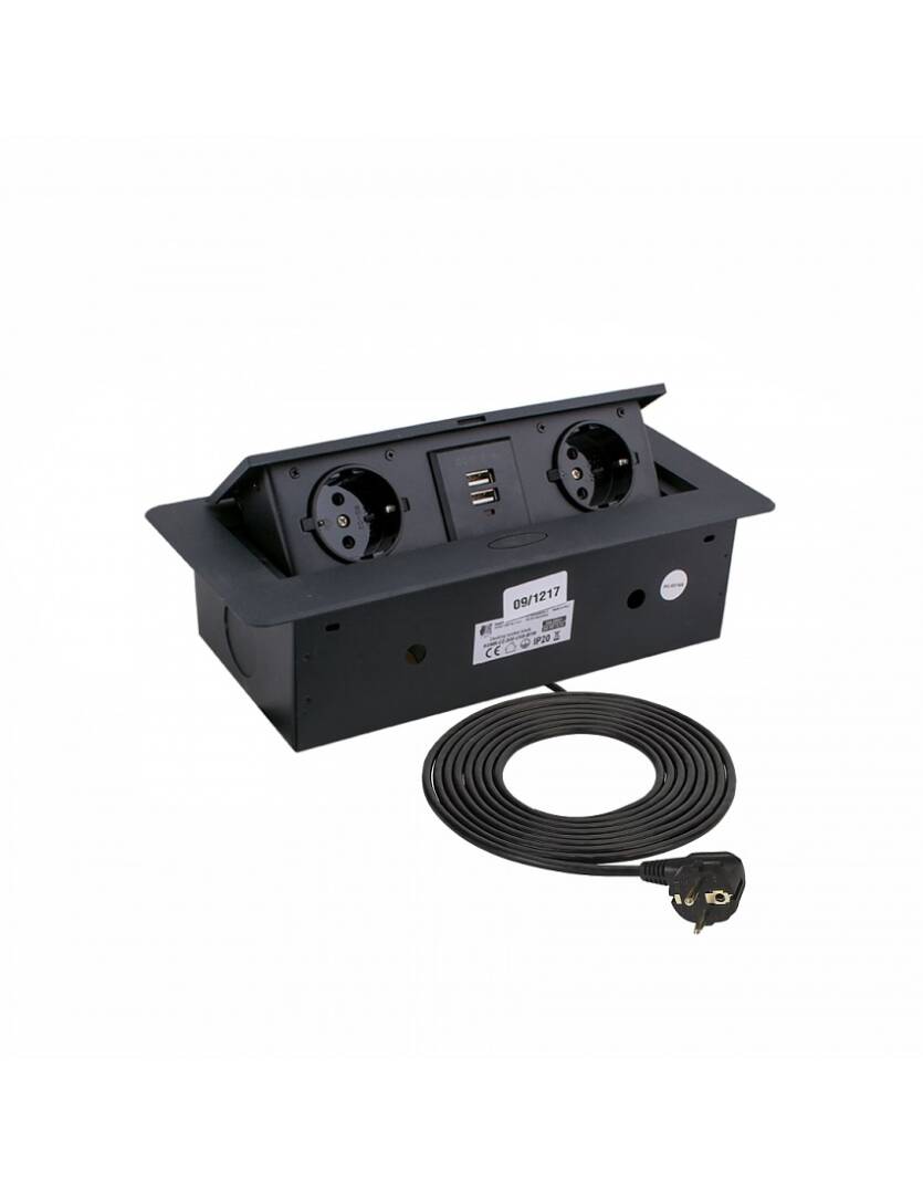 kontakt za vgrazhdane v plot, cheren s Push open kapak + 2 USB 6