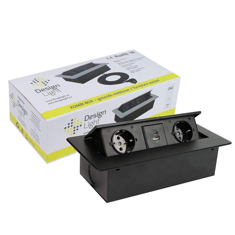 kontakt za vgrazhdane v plot, cheren s Push open kapak + 2 USB 7