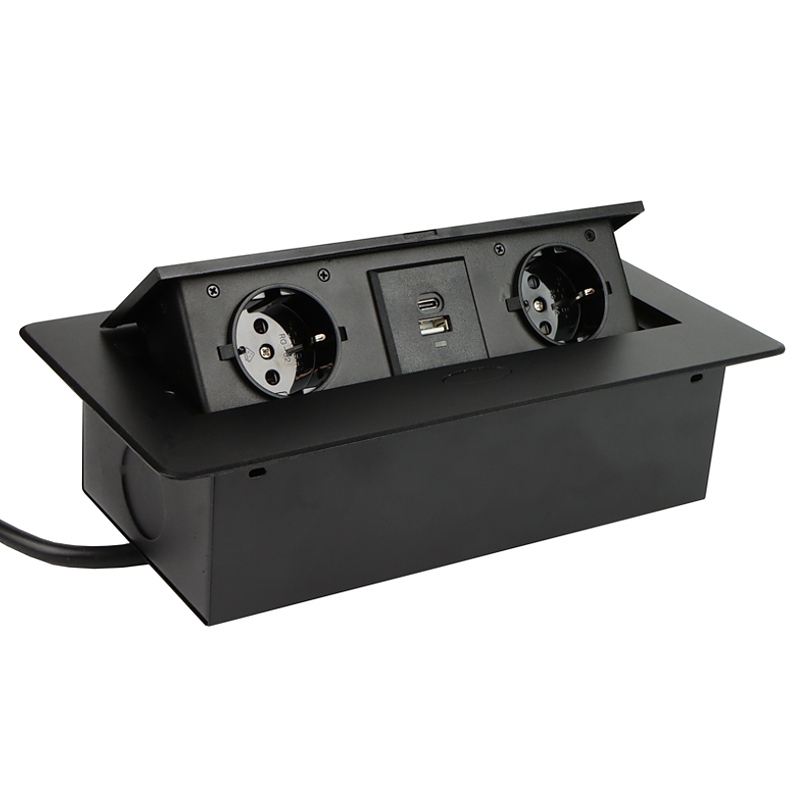kontakt za vgrazhdane v plot, cheren s Push open kapak + 2 USB 8