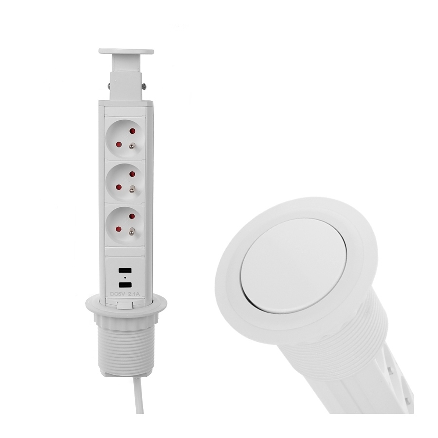 kontakt za vgrazhdane v plot vertikalen, byal- 3 gnezda shuko + 2 USB 1