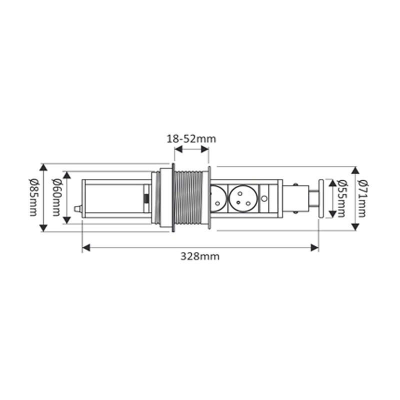 kontakt za vgrazhdane v plot vertikalen, inoks- 3 gnezda shuko + 2 USB 1